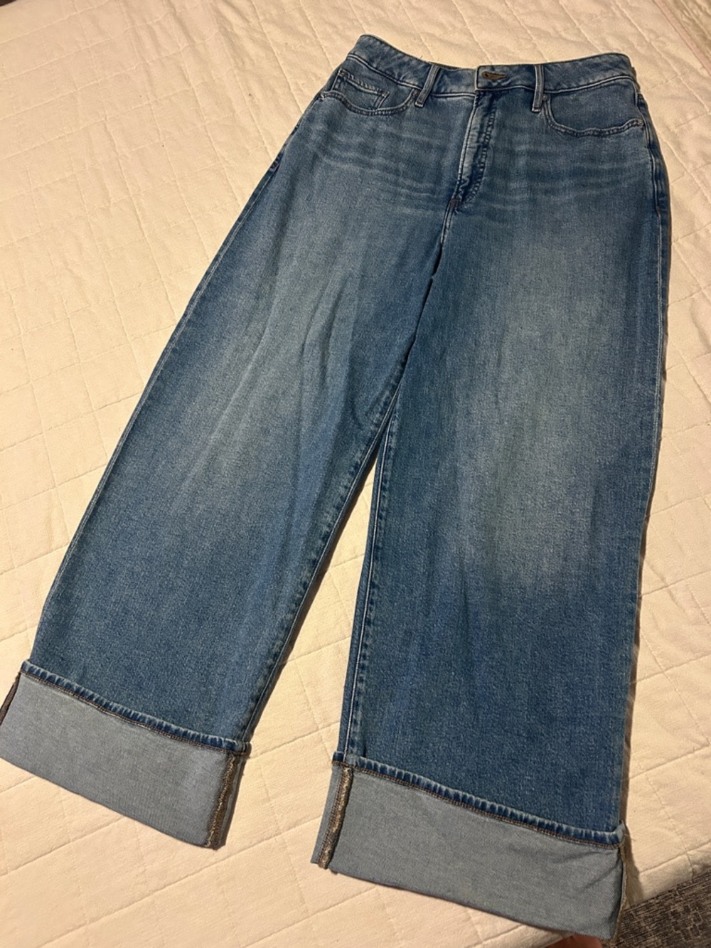 Express Wide-Leg Cuffed Jeans - Blue
